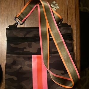 Camouflage Crossbody Bag with Pink and Orange StrapHaute Shore